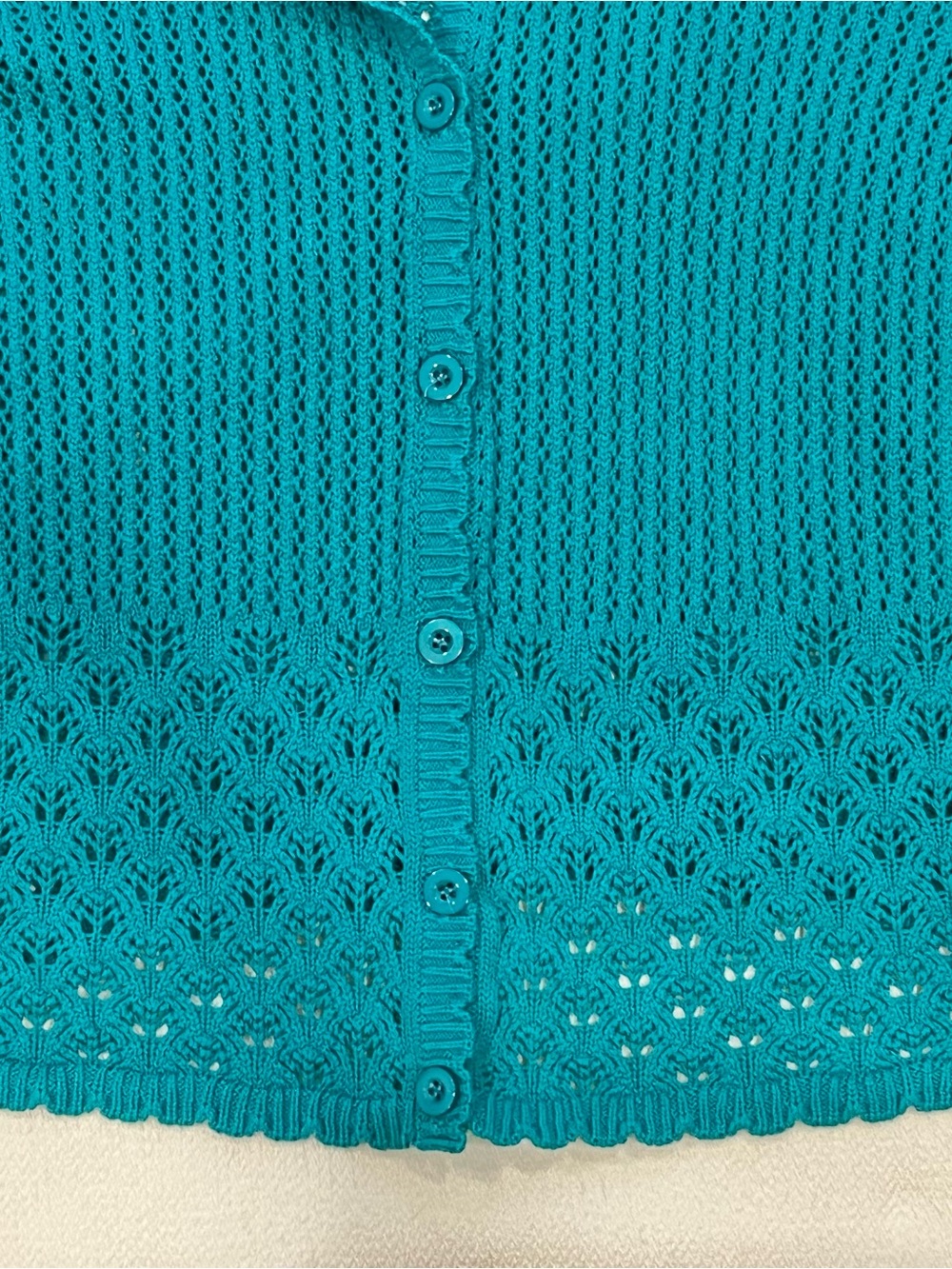 Norm Thompson Crochet Cardigan Sweater 100% Cotton Coastal Grandma Green Size XL - Picture 4 of 12